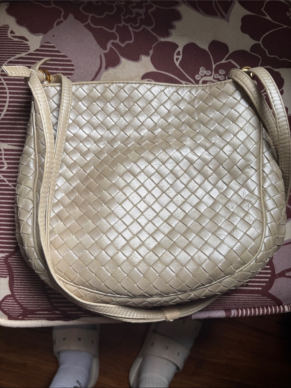 Bottega Veneta Cream Woven Leather Crossbody Bag